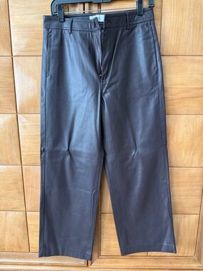 Dark Brown Leather Wide-Leg Pants